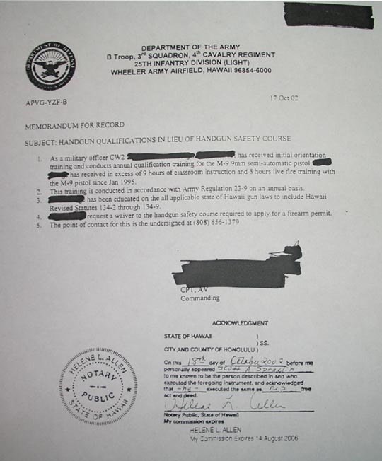 sample certificate for military personel in lieu of handgun safety course 